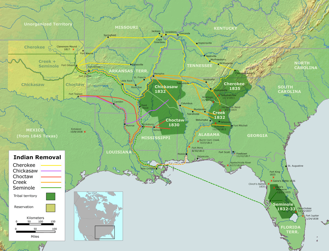 This map shows the westward movement of Native Americans following the Indian Removal Act.